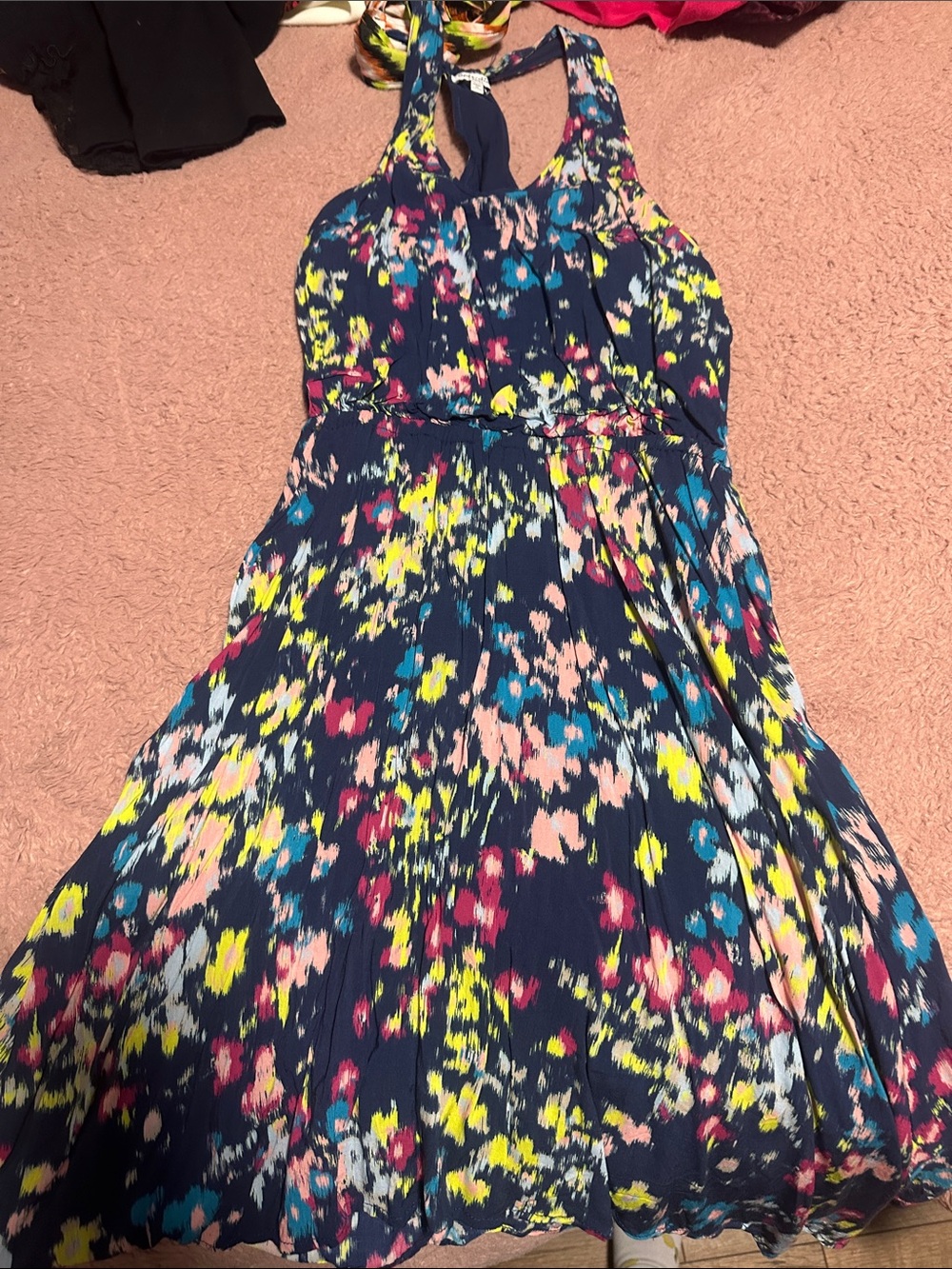 Splendid Navy Multicolor Floral Halter Dress